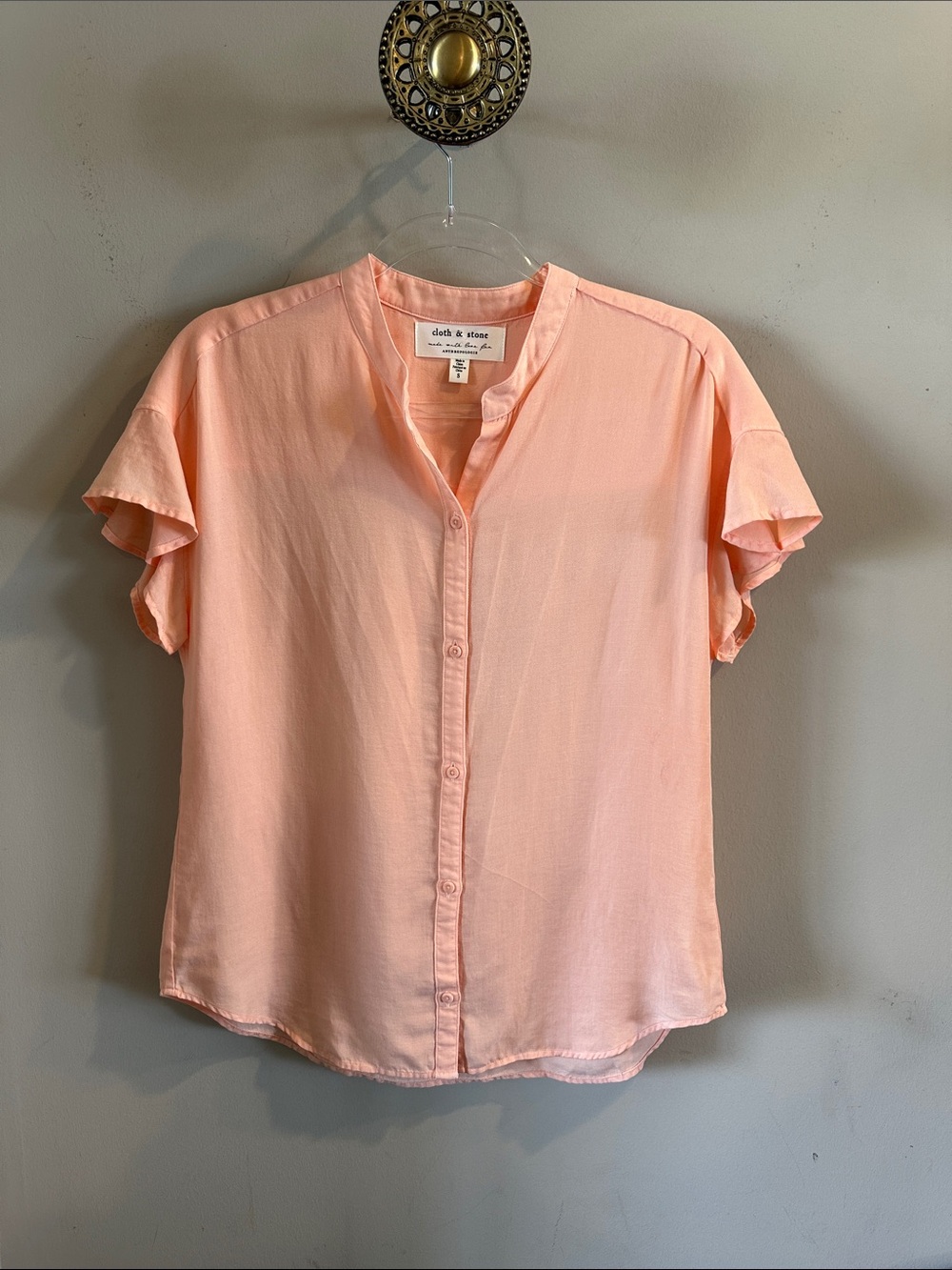 cloth & stone Light Peach Button-Front Ruffle Sleeve Top